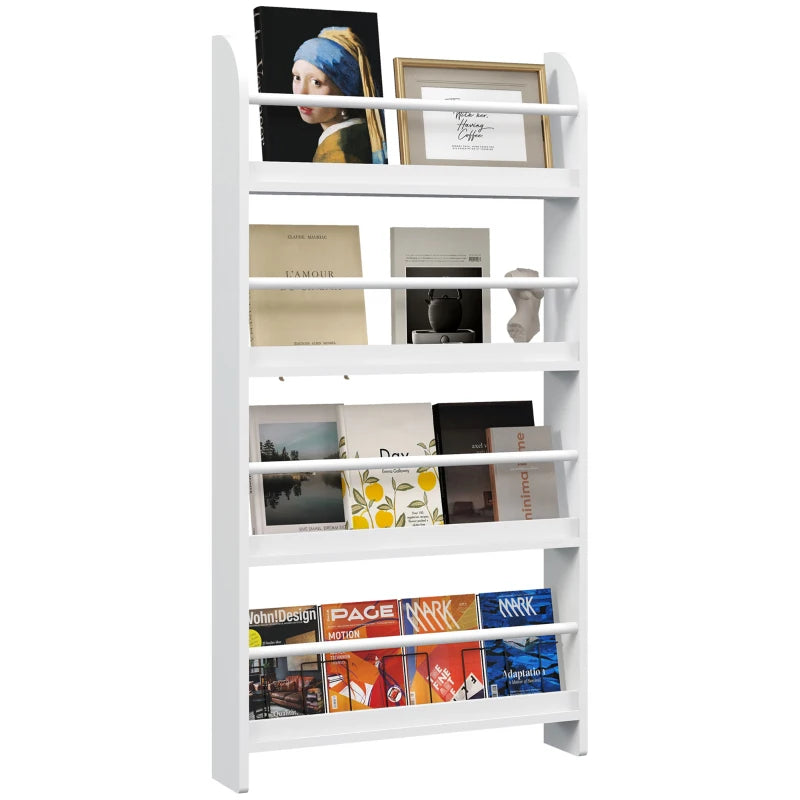 Wooden 4-Tier Wall Magazine Rack Shelf - White