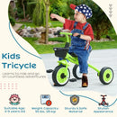 Green Kids Trike with Adjustable Seat, Basket & Bell - Ages 2-5