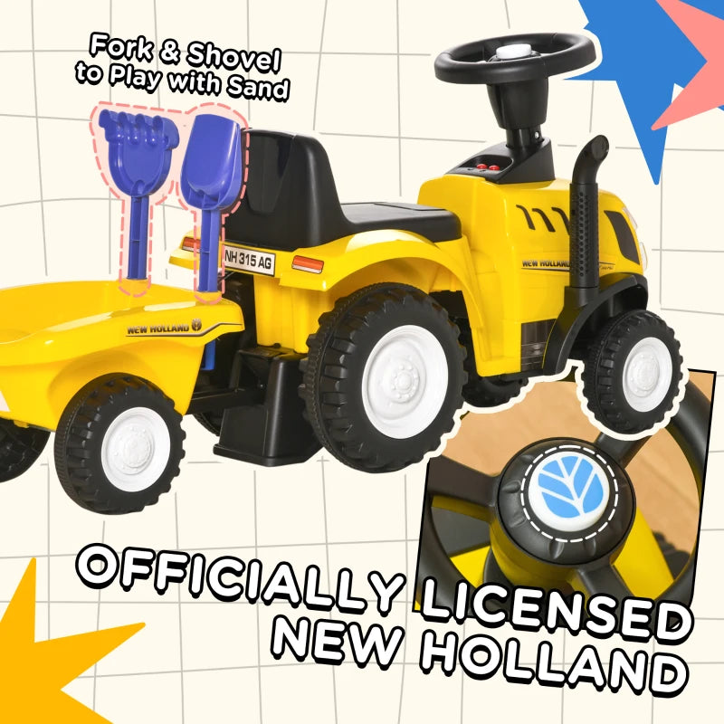 Yellow Toddler Ride-On Tractor with Horn and Storage