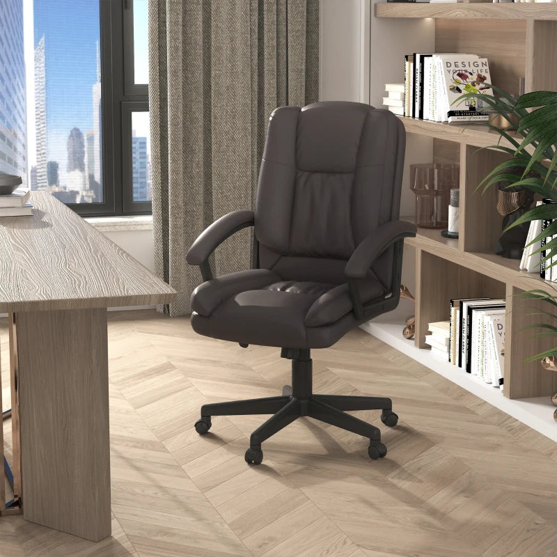 Brown Faux Leather Office Chair with Adjustable Height and Swivel Wheels