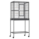 Metal Bird Cage for Parakeets - Canary Cage with Stand & Storage - Blue