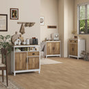 Rustic White Farmhouse Storage Cabinet with Double Doors and Shelves