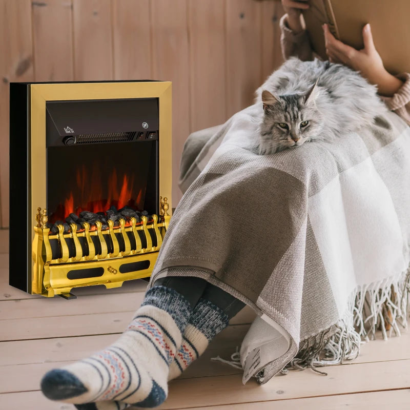 Black Electric Fireplace Heater with LED Flame Effect - 2000W