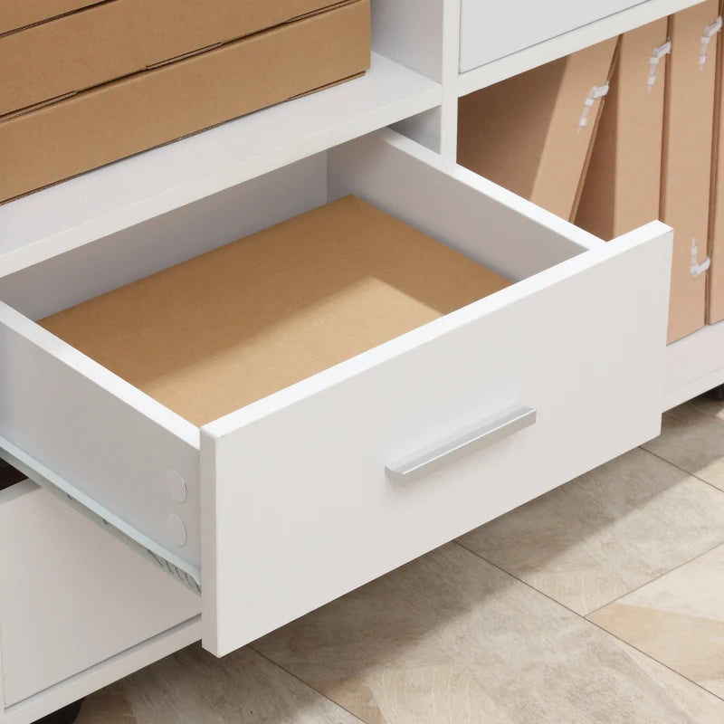 White Printer Stand with Shelves, Drawers & Compartment, Mobile Office Table