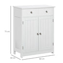 White Bathroom Storage Cabinet with Drawers and Adjustable Shelf