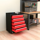 Red 5-Drawer Steel Tool Chest with Wheels and Lockable Cabinet