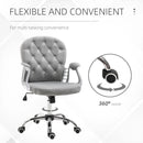 Grey Velvet Swivel Office Chair with Adjustable Height and Wheels