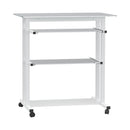 White Compact Computer Desk with Keyboard Tray and Wheels
