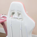 White and Pink Racing Gaming Chair with Footrest and Swivel Seat
