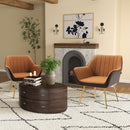 Golden Steel Leg Velvet Armchairs, Set of 2, Light Brown