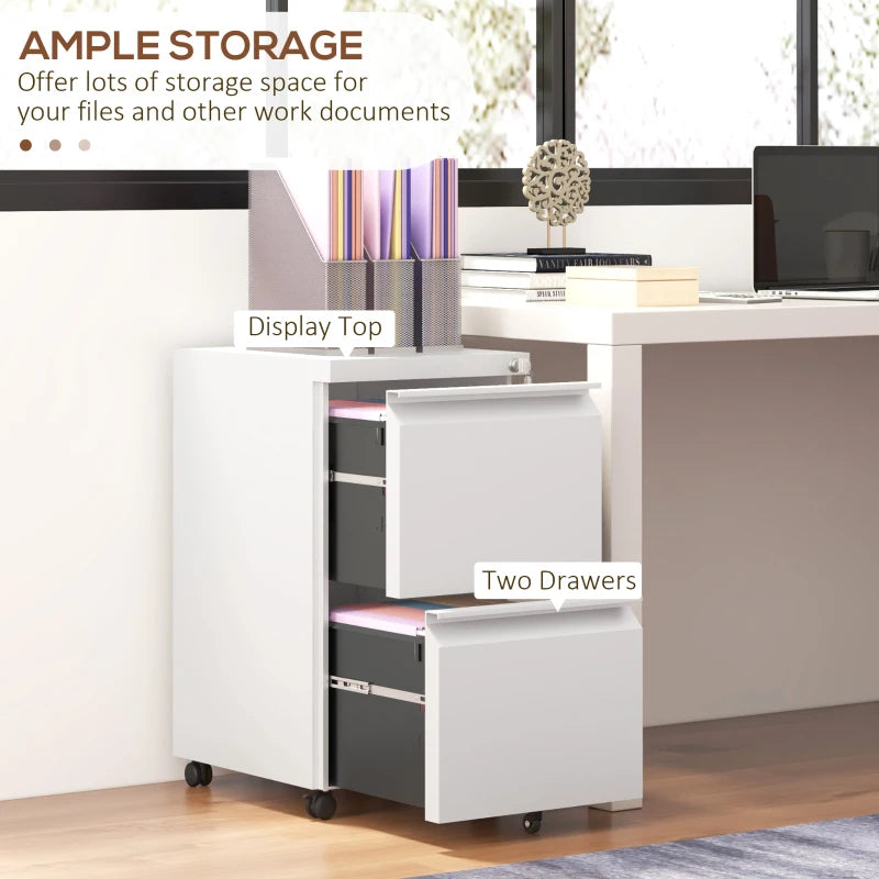 White Steel 2-Drawer Lockable Filing Cabinet for Letter, A4, Legal Size