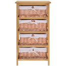 4-Drawer Wicker Basket Storage Unit - Natural Wood Finish