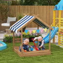 Brown Wooden Sandbox with Blackboard and Toys for Ages 3-7