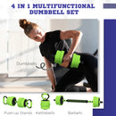 20kg Green Adjustable Weight Dumbbells Set with Barbell, Kettlebell & Push Up Stand