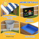 Brown Wooden Sandbox with Blackboard and Toys for Ages 3-7