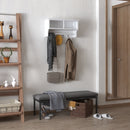 White Wall Mounted Coat Rack with Baskets and Hooks