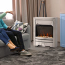 Stainless Steel Electric Fireplace with Pebble Burning Effect - 2KW Heater, LED Flame - Silver