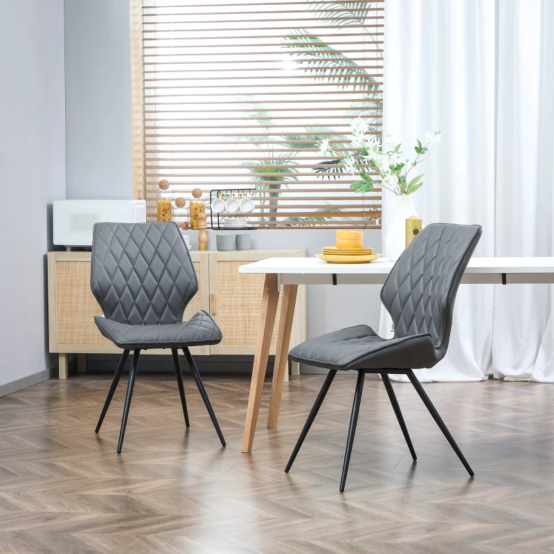 Grey PU Leather Dining Chairs with Metal Legs - Set of 2