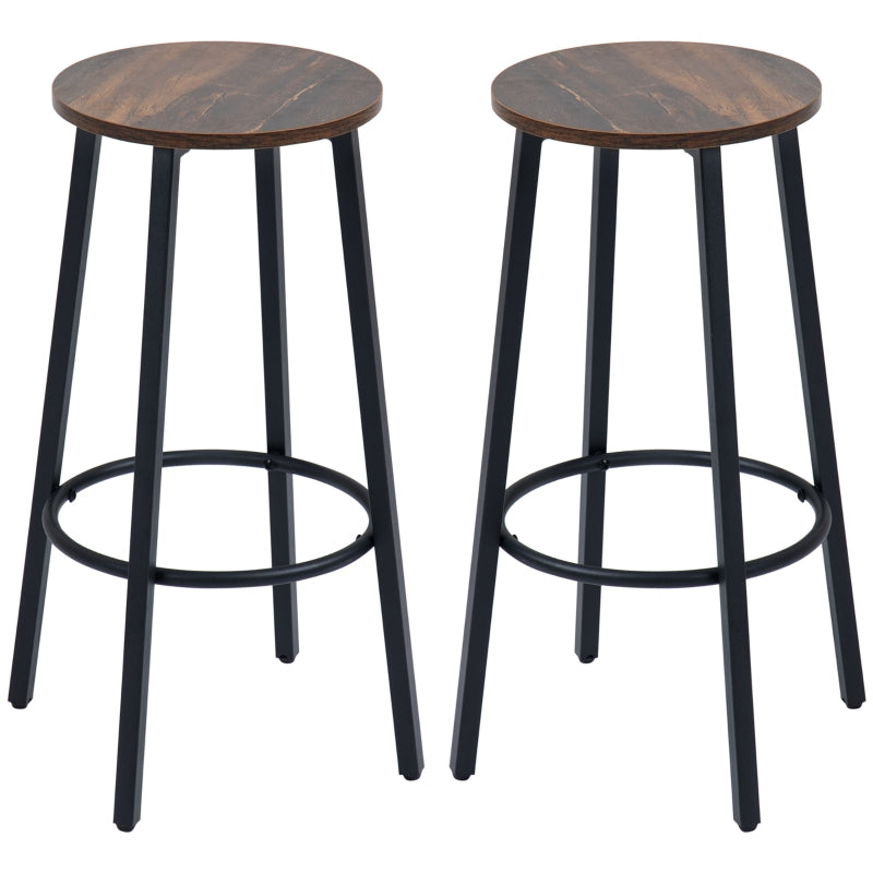 Rustic Brown Industrial Bar Stools, Set of 2, 65cm High