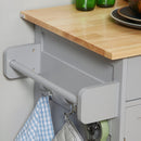 Grey Rolling Kitchen Island Cart with Rubber Wood Top and Storage