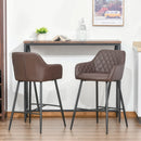 Brown Retro PU Leather Bar Stools Set of 2 with Backs and Footrest