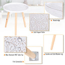 White Carved Floral Round Coffee Table with Tray Top and Wood Legs