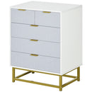 5-Drawer Modern White Chest of Drawers with Golden Steel Base