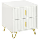 White 2-Drawer Metal Frame Bedside Table With Gold Legs