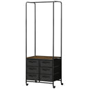 Rustic Brown Hanging Clothes Rail with 6 Fabric Drawers