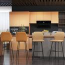 Set of 4 Light Brown Upholstered Bar Stools with Backs and Steel Legs