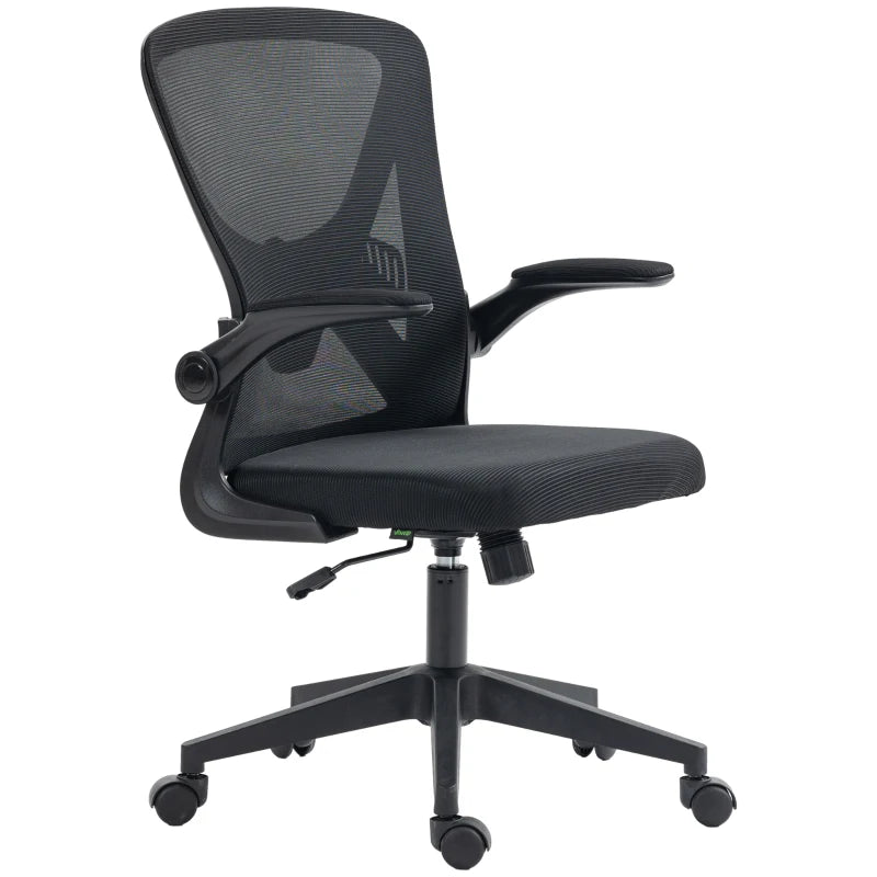 Black Mesh Office Chair with Flip-Up Arms