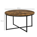 Rustic Brown Round Industrial Coffee Table with Metal Frame