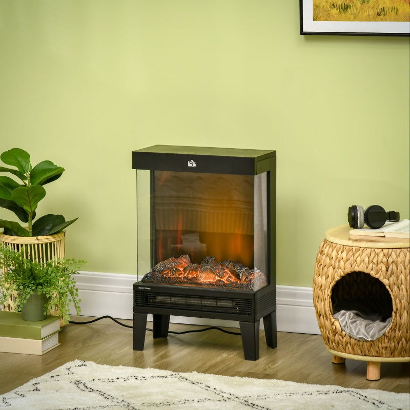 Black Electric Fireplace Stove with LED Flame Effect