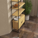 4-Tier Metal Display Shelf with Double Door Cabinet - Oak Tone
