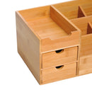 Natural Wood Desk Organizer with 7 Compartments and 2 Drawers