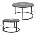 Round Industrial Nesting Coffee Table Set, Faux Marbled Top, Steel Frame, 2-Piece, Black