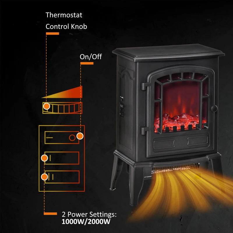 Black Electric Fireplace Stove with Realistic Flame Effect