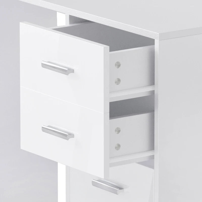 White High Gloss Computer Desk with Drawers