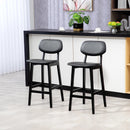 Black Wooden Bar Stools with Faux Leather Seats - Set of 2