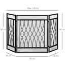 Black Metal Mesh Fireplace Screen - 3-Panel, 126 x 3 x 80 cm