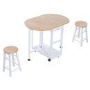 3 Piece Wooden Kitchen Cart Set with Folding Bar Table, Stools, and Storage