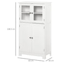 White Bathroom Storage Cabinet with Glass Doors & Adjustable Shelf
