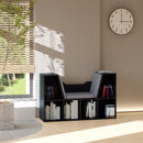 Black 6-Compartment Bookcase with Padded Seat