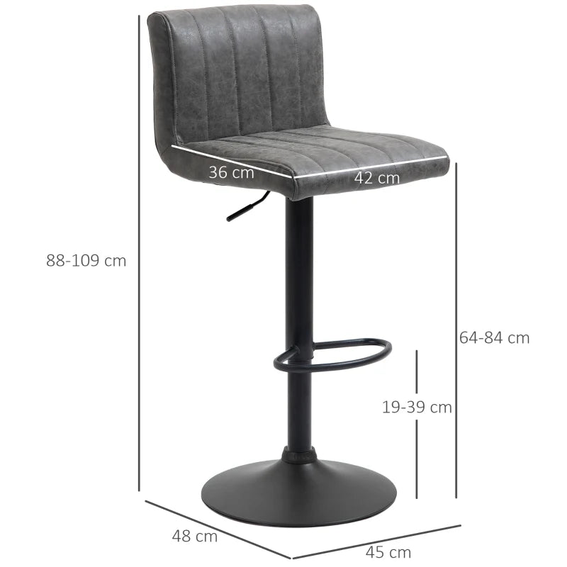 Grey Swivel Barstools Set of 2, Adjustable Counter Chairs with Footrest, PU Leather