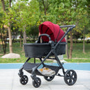 Red Foldable Baby Stroller with Reclining Backrest and Adjustable Canopy