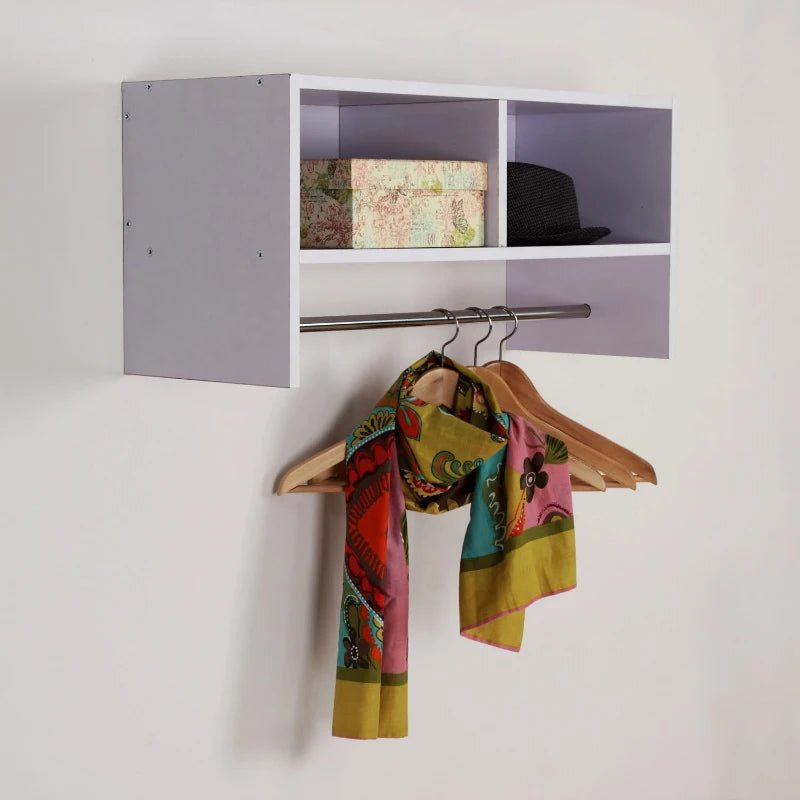 White Wall Mounted Coat Hanger with Storage Shelf