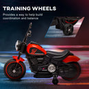 Red 6V Electric Motorbike with Training Wheels, One-Button Start