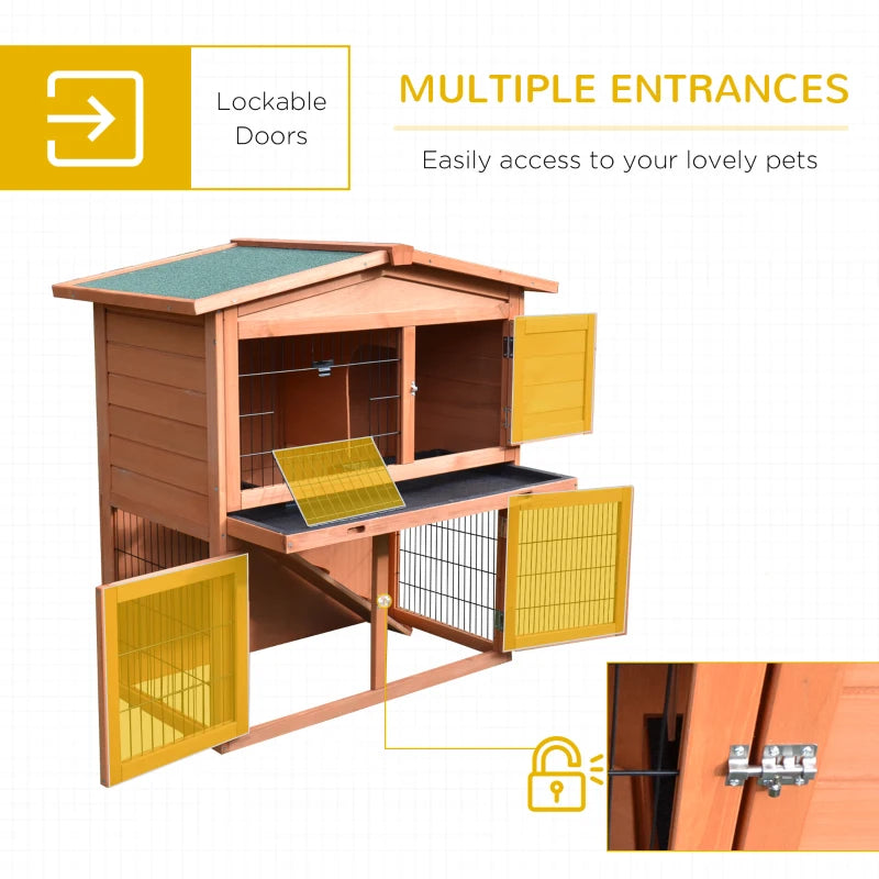 2-Tier Outdoor Rabbit Hutch with No-Leak Tray - Grey, 100.5 x 55 x 101 cm