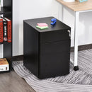 Steel 3-Drawer Rolling Filing Cabinet for A4, Letter, Legal Files - Black