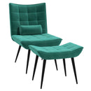 Green Upholstered Accent Chair Set with Footstool - Modern Armless Design